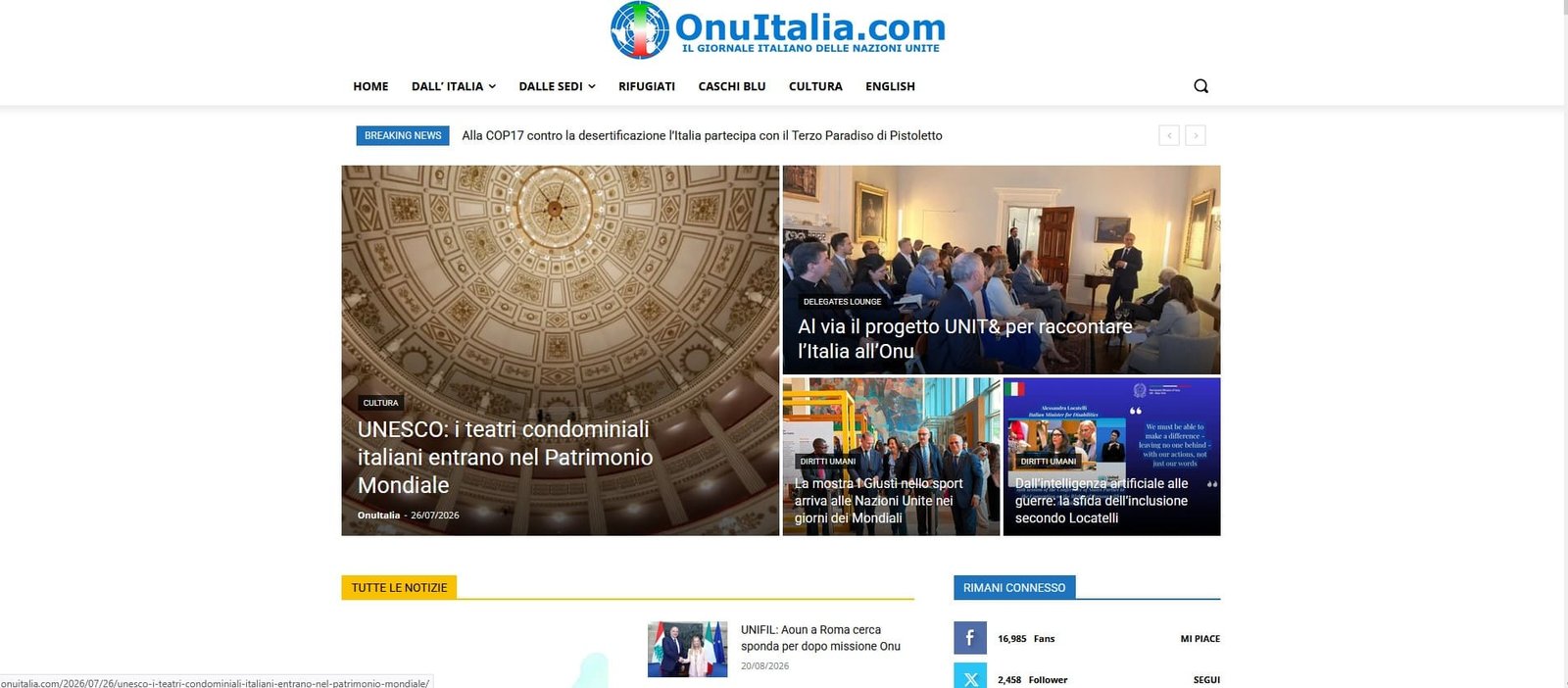 Anteprima homepage del sito Onuitalia.com